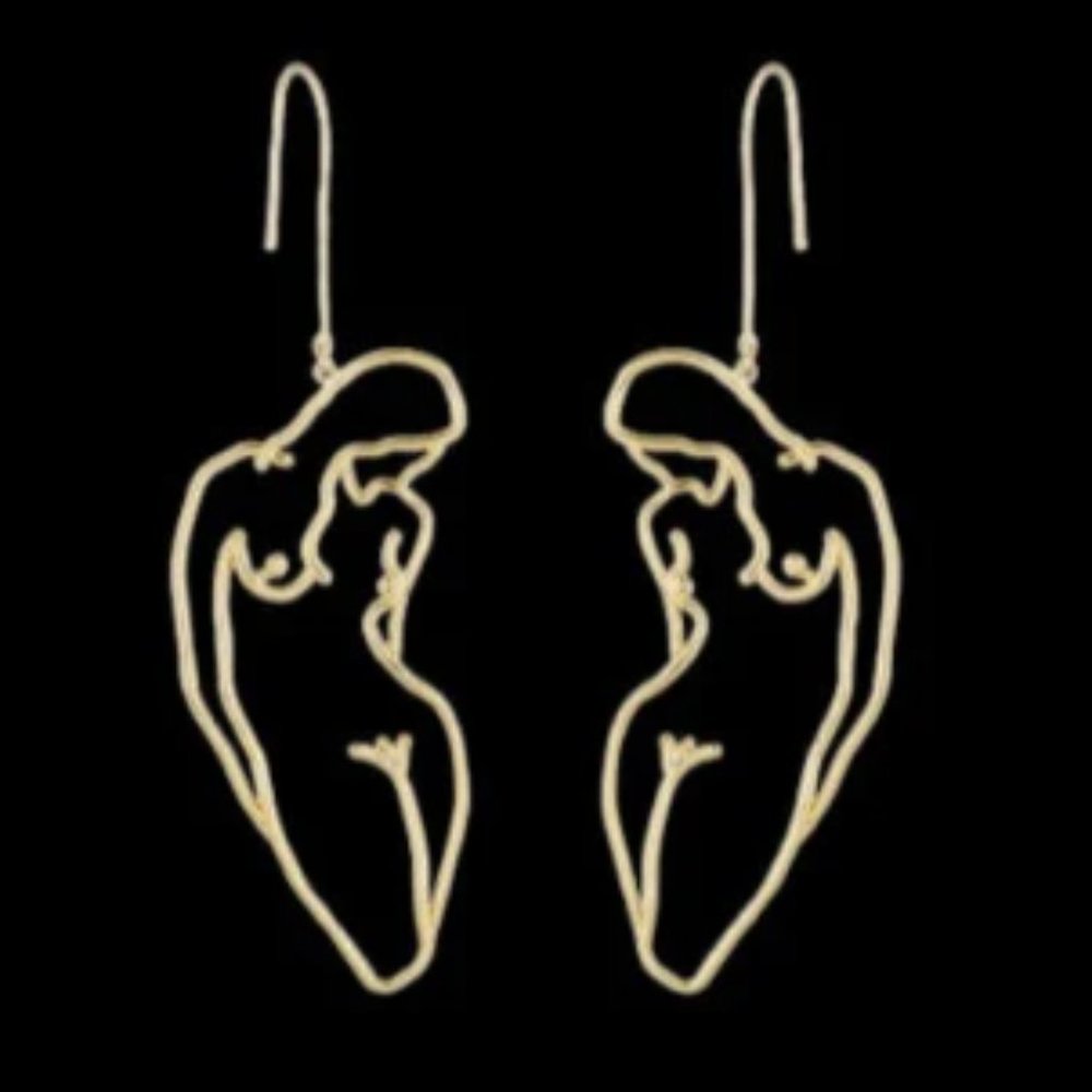 Gold Earrings Nude Female Body Earrings, Feminist , Liberal Art Jewelry, Boobies